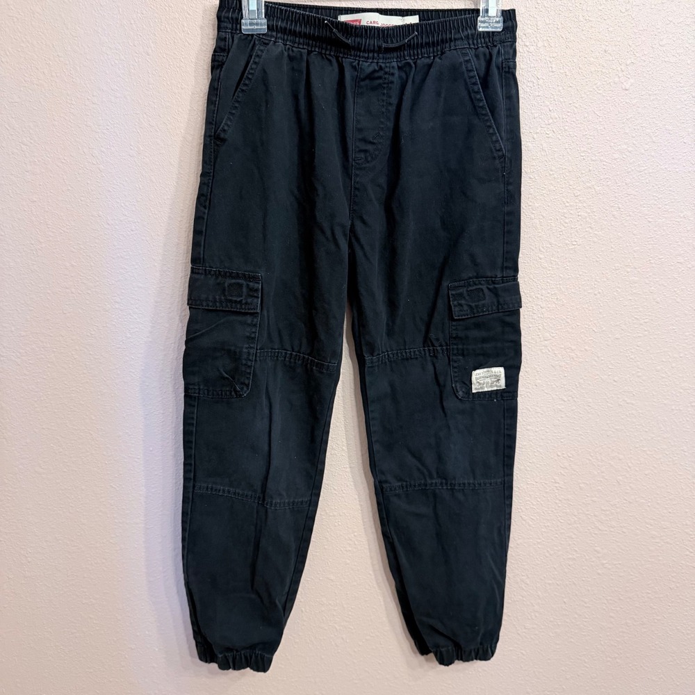 Levis Kids Black Cargo Jogger Pants Size M 10-12 Cotton Twill Elastic Waist